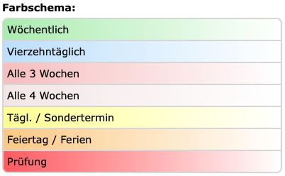 Farbschema der Buchungen